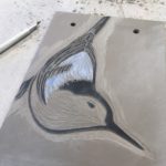Work in progress, sgraffito nuthatch tile