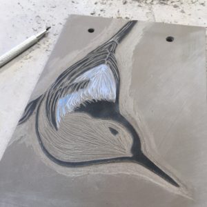 Work in progress, sgraffito nuthatch tile