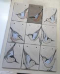 Work in progress, sgraffito nuthatch tile