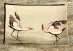 Rectangular platter, sgraffito carved design of dancing cranes