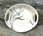 Round stoneware platter, dragonfly and grasses design