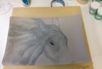 Photo of work in progress, sgraffito carving