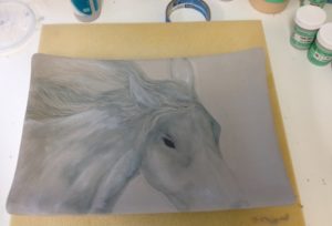 Photo of work in progress, sgraffito carving