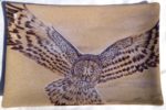 Stoneware platter, sgraffito carved owl design