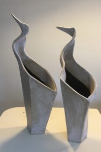 Two vases, sculptural bird forms