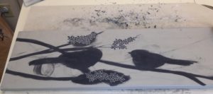 Backsplash tiles, sgraffito carved