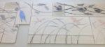 Backsplash tiles, sgraffito carved