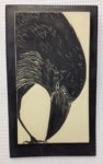 Ceramic tile, sgraffito carved raven design