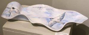 Ceramic bowl, sgraffito carved design of swallows