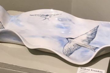 Ceramic bowl, sgraffito carved design of swallows