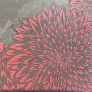 Clay plate with carved mums - work in progress