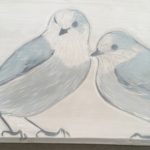 Detail view of gray jays platter, work in progress