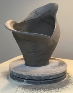 Stoneware sculptural vessel, bird form - work in progress