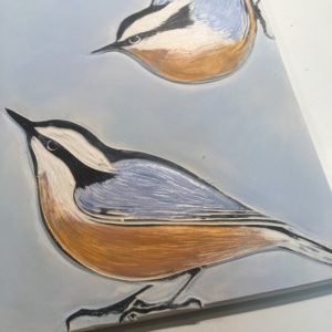 Clay tile with nuthatch - work in progress