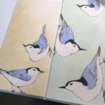 Clay tiles with nuthatch motif - work in progress
