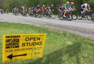 Open Studio roadsign, Killington Stage Race passing