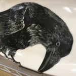 Stoneware platter with raven motif