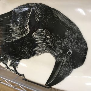 Stoneware platter with raven motif