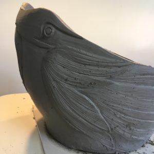 Stoneware bird sculpture in progress