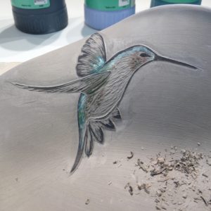 Sgraffito carving, humminbird