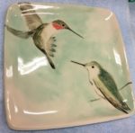 Stoneware plate, hummingbirds design