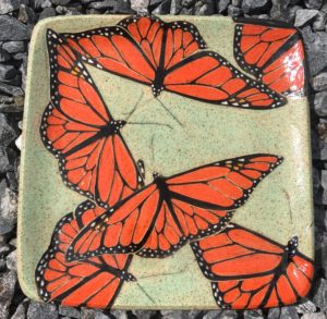 Stoneware plate, monarch butterflies design