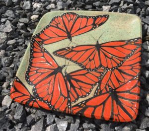Stoneware plate, monarch butterflies motif